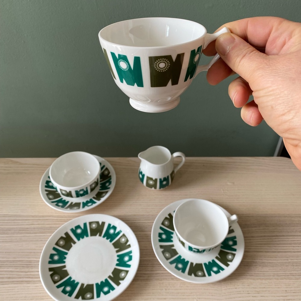 MCM 7 piece tea set, Crown Staffordshire, Delamere, Elaine Williamson